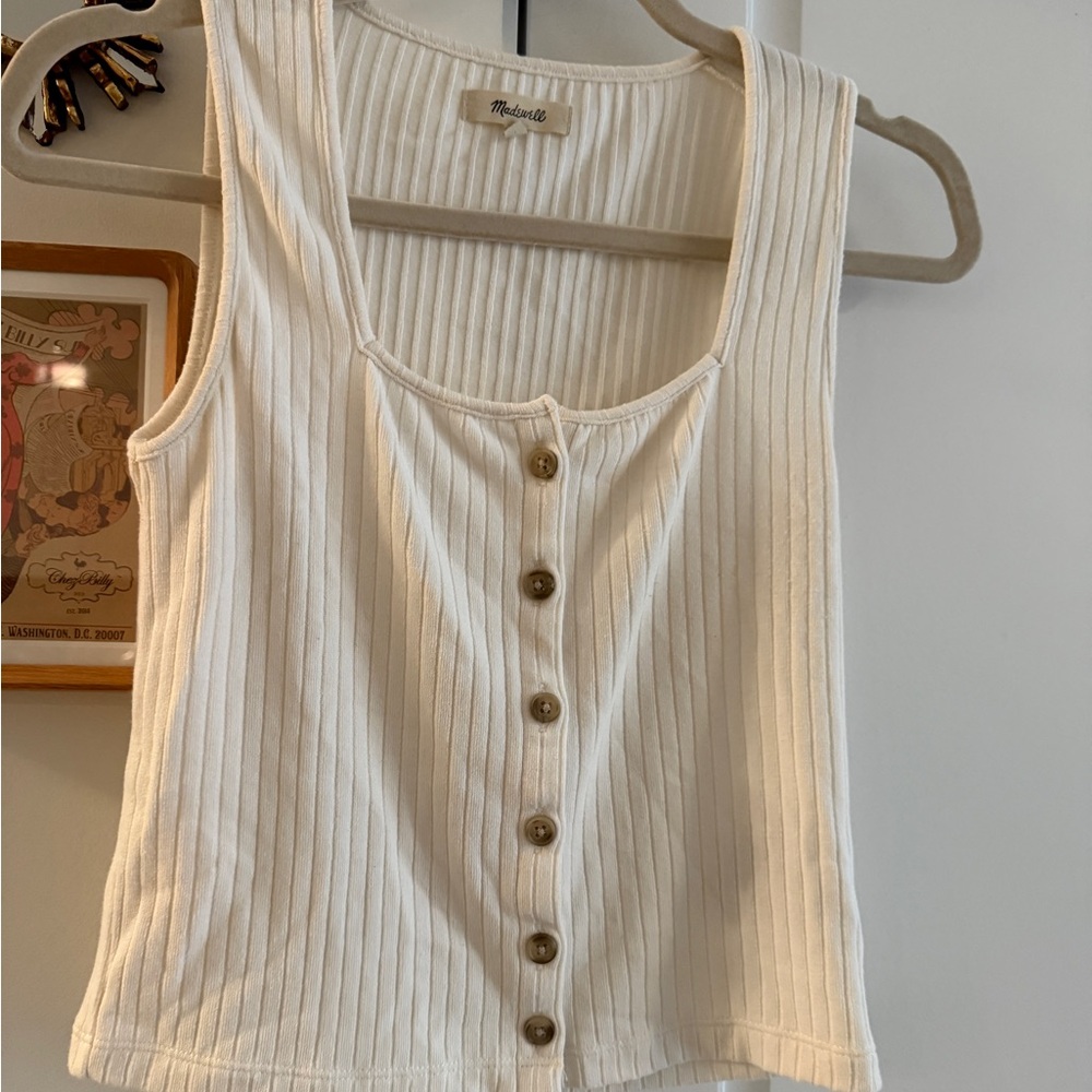 Madewell Cream Ribbed Button-Front Tank Top